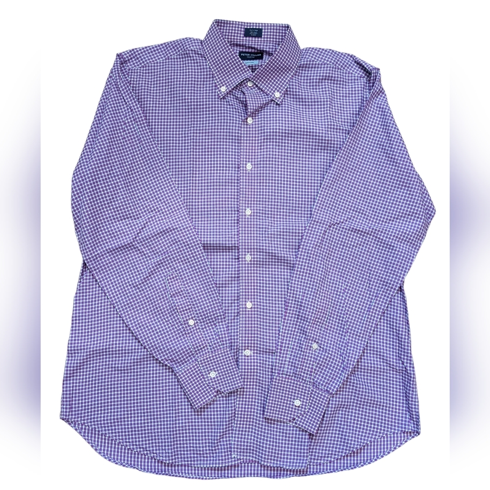 Peter Millar *Sz XL* Mens Long Sleeve Button Up Shirt Pink/Blue Check Cotton